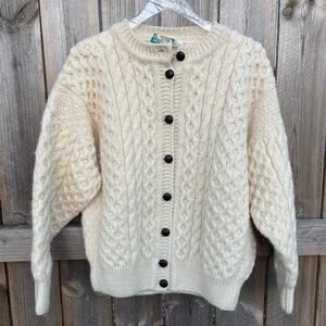Vintage Gaeltarra Cardigan Sweater New Wool Irish Knit Cable Knit Cream Large